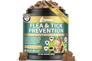 YOTANGO Natural Flea Treatment for Cats Chewables, 200 Soft Treats Flea and Tick Prevention for Cats, Oral Flea Supplement for Kitten Cat, Cat Flea and Tick Treatment, Skin & Coat Support - All Breeds & Ages