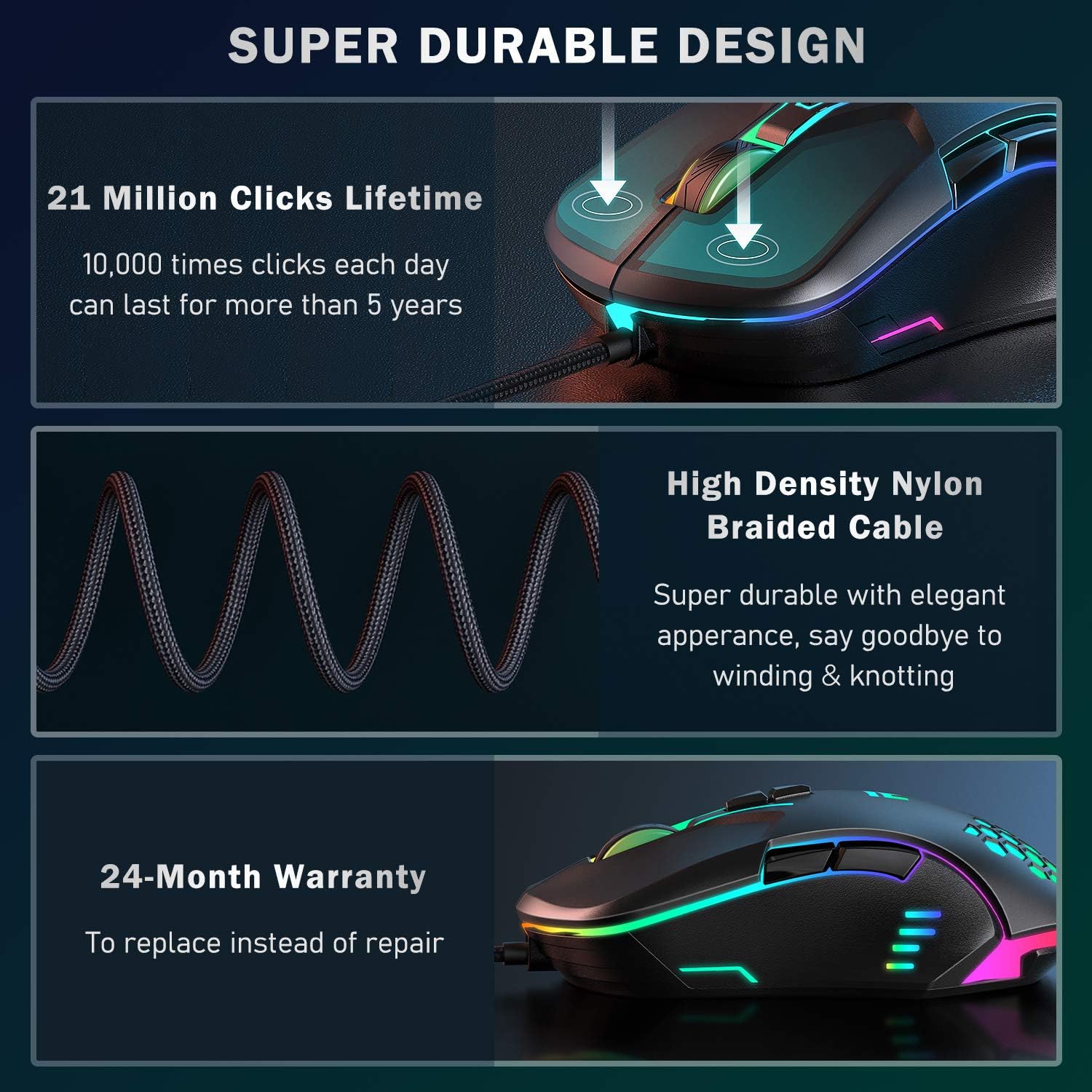 RUNMUS Gaming Mouse with 7 Programmable Buttons, Chroma RGB Backlight & 6400 Adjustable DPI, Ergonomic USB Computer Mouse with High Precision Sensor for Windows PC & Laptop Gamers, Mouse for Laptop: Computers & Accessories