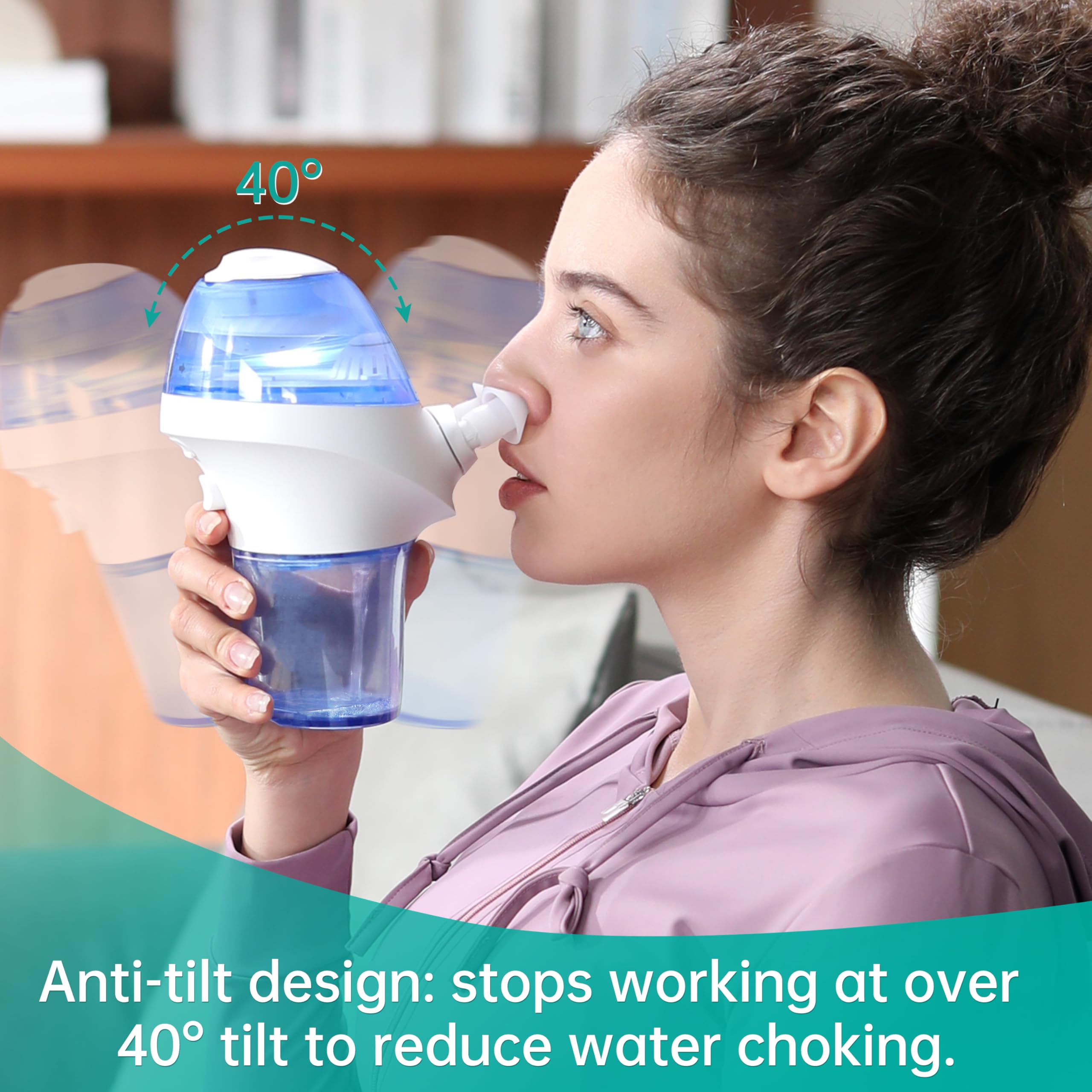 opove Nasal Irrigation System, Sinus Rinse Kit with 1 Nose Cleaner & 15 Salt Packets, Self-Cleaning & Automatic Waste Collection, Rechargeable Sinus Rinse Bottle for Relieving Nasal Discomfort