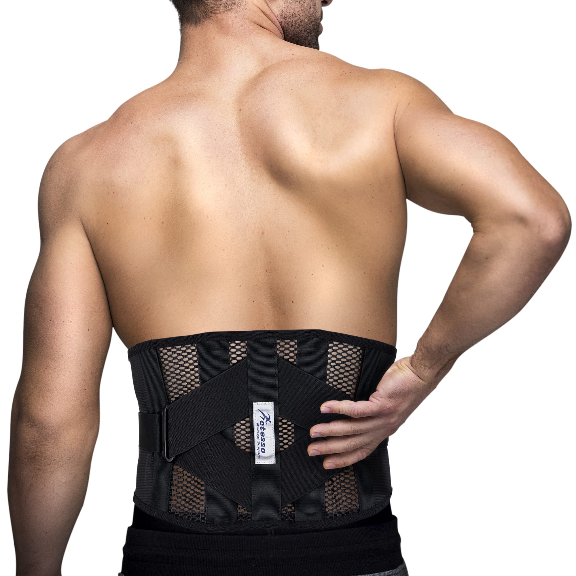 Actesso Advanced Lower Back Support Brace Lumbar Belt Posture corrector - Back Pain Relief (S, Black)