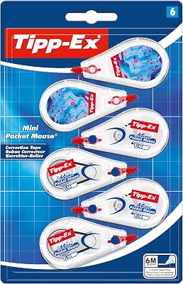Correttori a Nastro Mini Pocket Mouse con Pellicola Resistente - 2 Design Hydro Dipping e 4 Classici, Confezione da 6