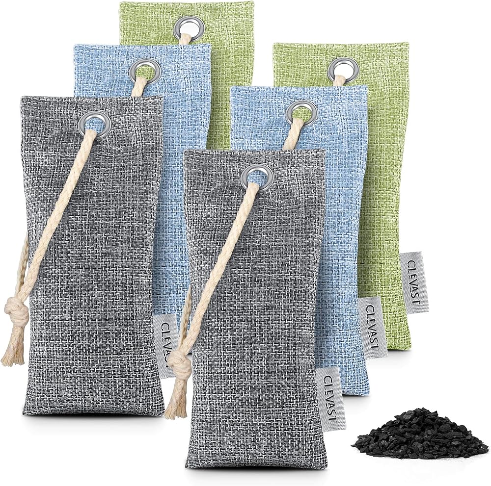 CLEVAST Bamboo Charcoal Air Purifying Bags 6x75g Odor Moisture Removal