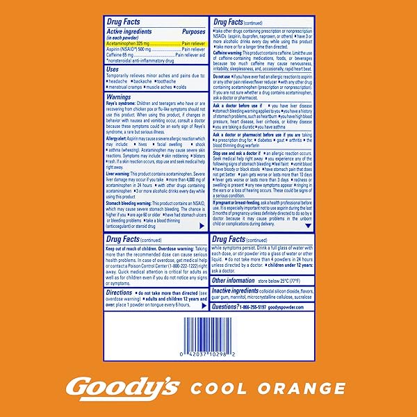 GOODY’S EXTRA STRENGTH HEADACHE POWDER, COOL ORANGE FLAVOR DISSOLVE PACKS, 24 INDIVIDUAL PACKETS (2 PACK)