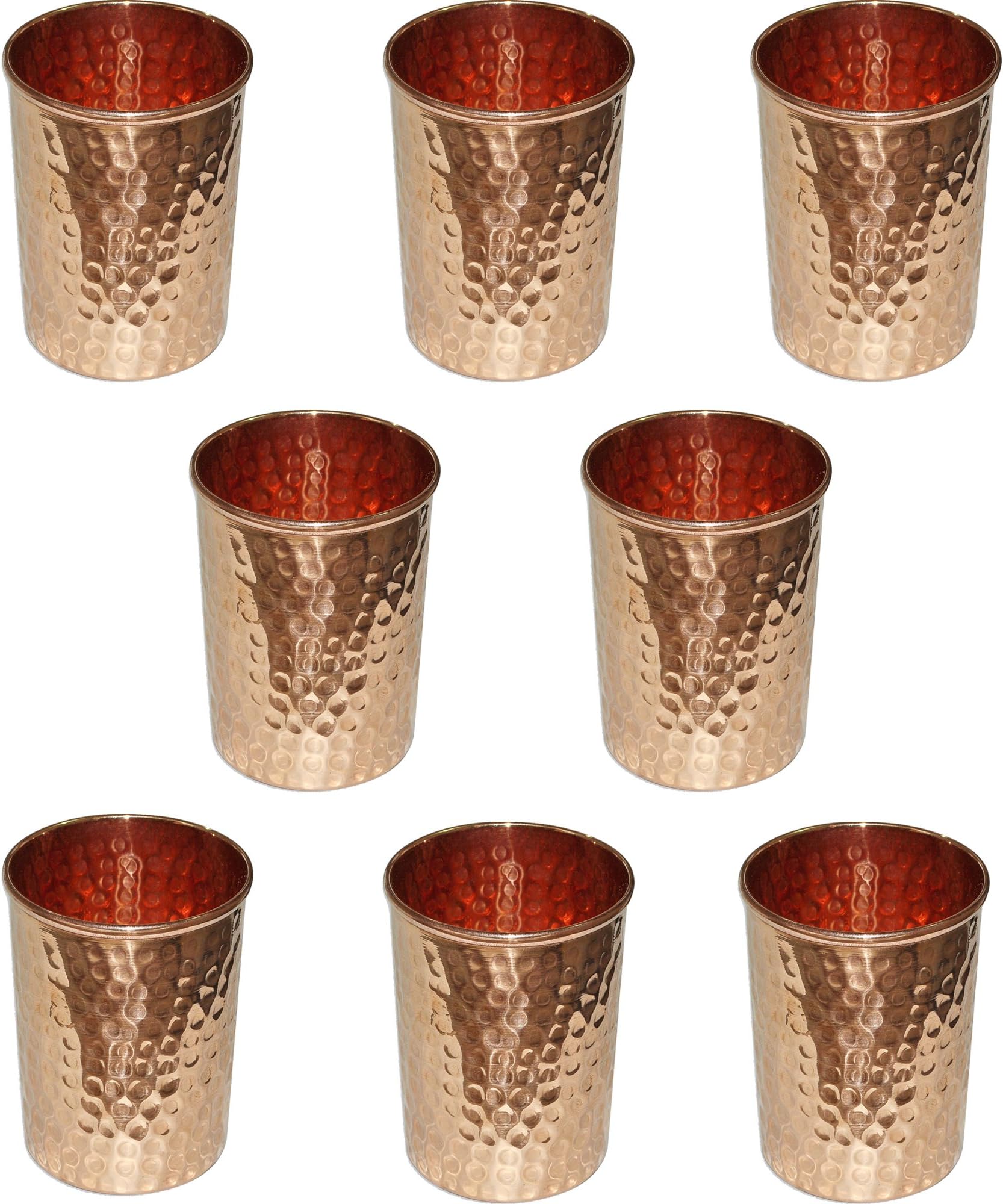 Zap Impex ® Drinkware Glasses Set Brown Ayurvedic Product Pure Copper Tumbler for Healing, Set of 8 , Height 9.5 Cm