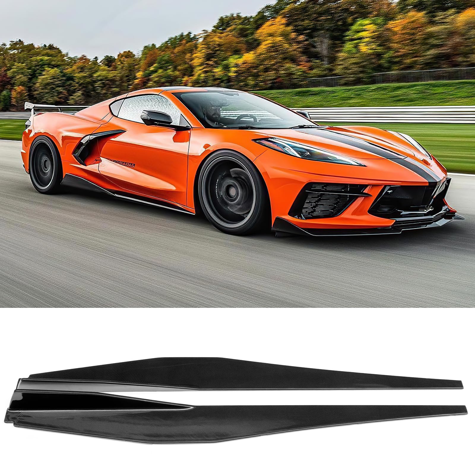 Photo 1 of KUNGKIC for Corvette C8 Z51 Stingry Z06 2020-2025 Side Skirts Extension Splitter ABS Corvette Exterior Protection Accessories Sport Style Rocker Panels Side Trim Spoiler (Carbon Fiber Print)