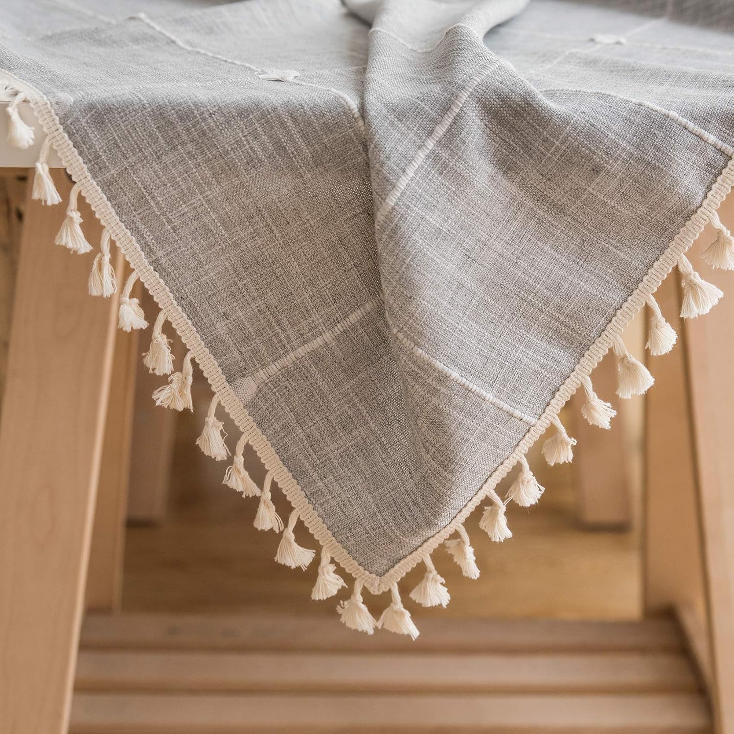 Oubonun Rustic Lattice Tablecloth Cotton Linen Grey Rectangle Table Cloths for Kitchen Dining, 55"x86": Kitchen & Dining