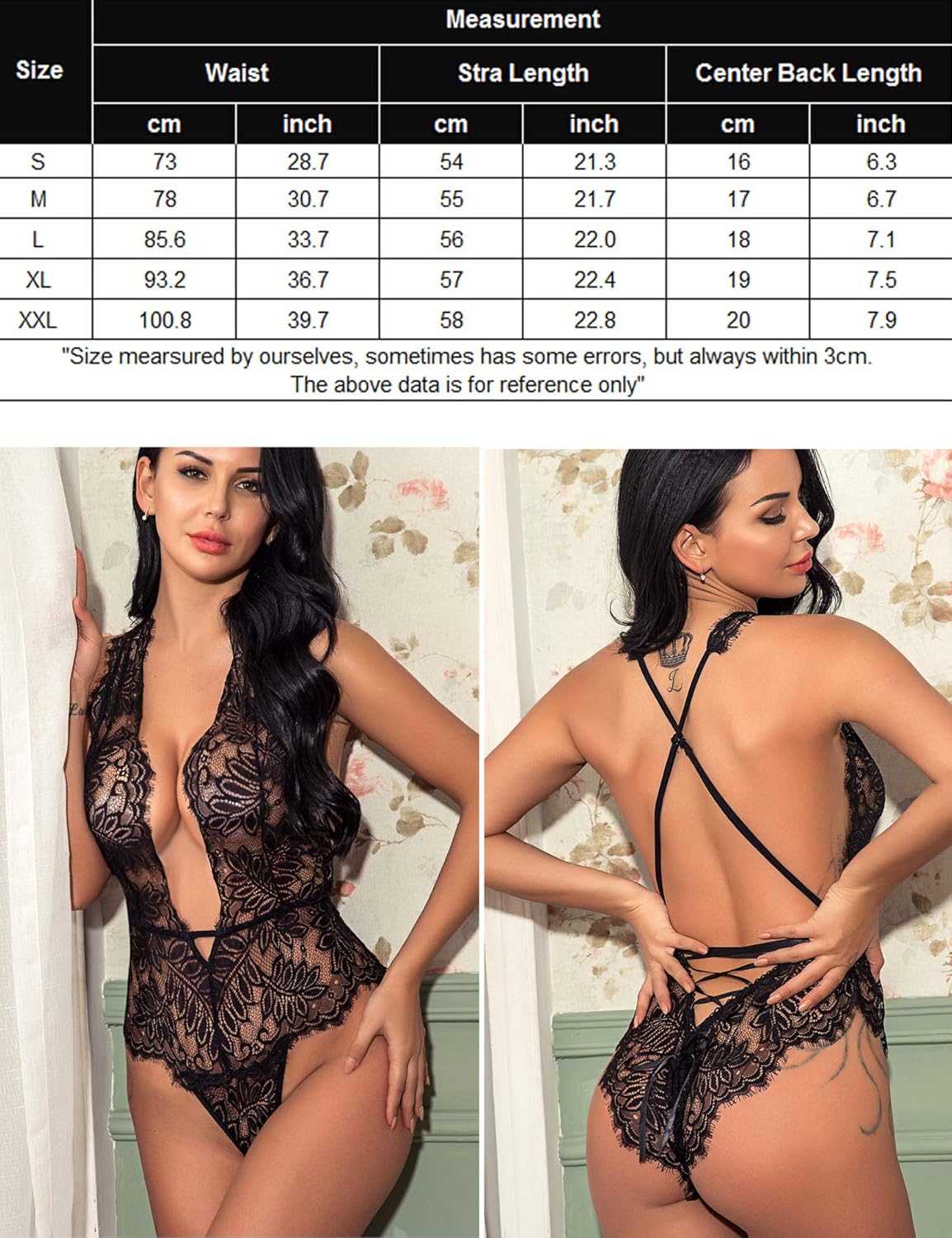 ADOME Women One Piece Lingerie Deep V Teddy Lace Bodysuit Mini Babydoll at  Women’s Clothing store