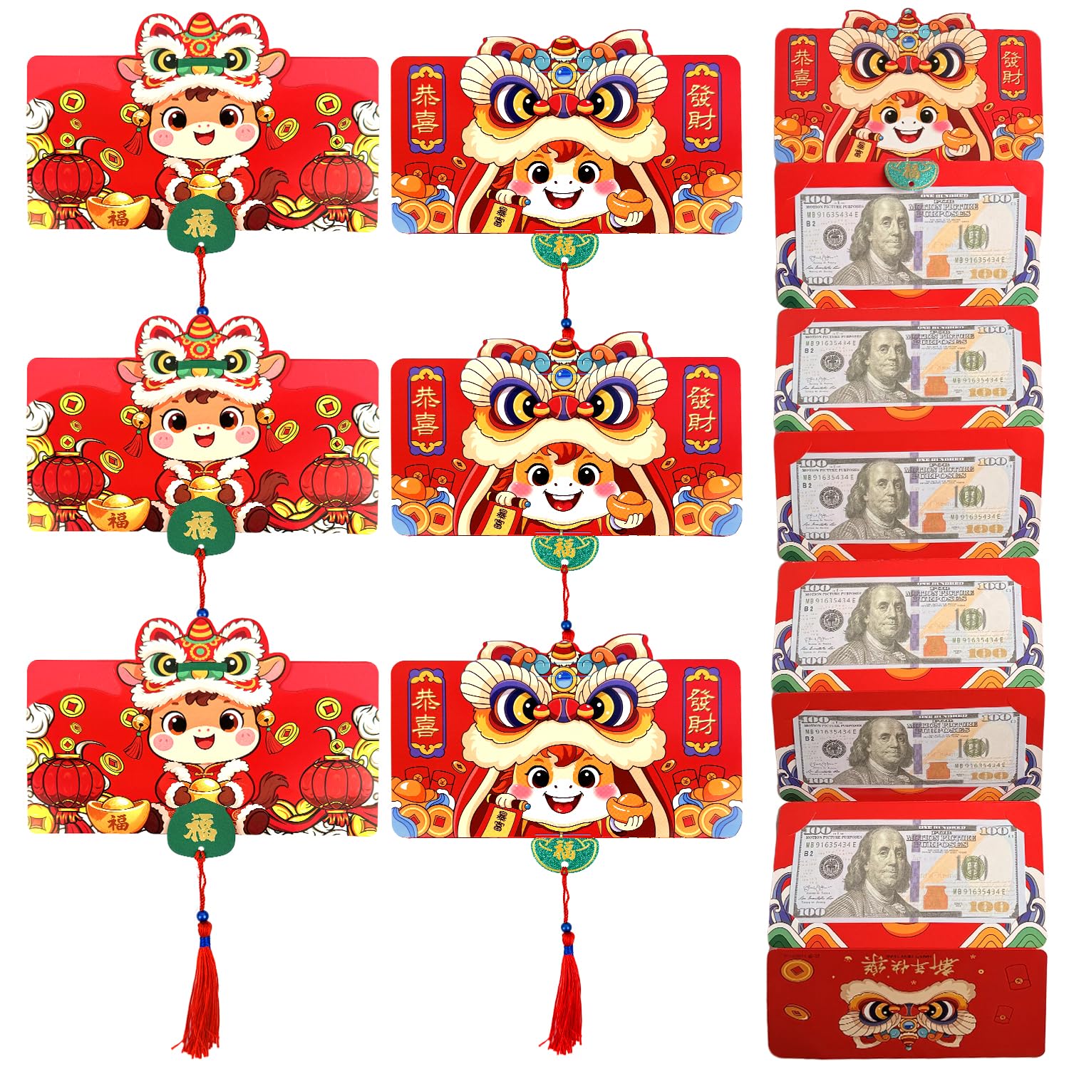 Photo 1 of **PARTIAL SET ONLY 3 ** 6 Pcs Cute Cartoon Horse Chinese Red Envelopes, Lunar New Year 2026 Lucky Money Envelope Reds Pocket Hong Bao Gift for Spring Festival Birthday Wedding Party, 6 Card Slots