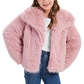 Flygo Girls Faux Fur Coat Kids Fluffy Long Sleeve Lapel Collar Open Front Jacket Warm Winter Shaggy Outwear with Pockets