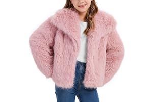 Rousytn Girls Faux Fur Coat Fluffy Furry Fleece Jacket Kids Warm Winter Shaggy Outwear with Pockets 5-14 Years