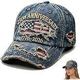 US 250th Anniversary Celebration Casual Hat, Cool Washed Distressed Adjustable 1776-2026 Patriotic Baseball Cap for Men Women
