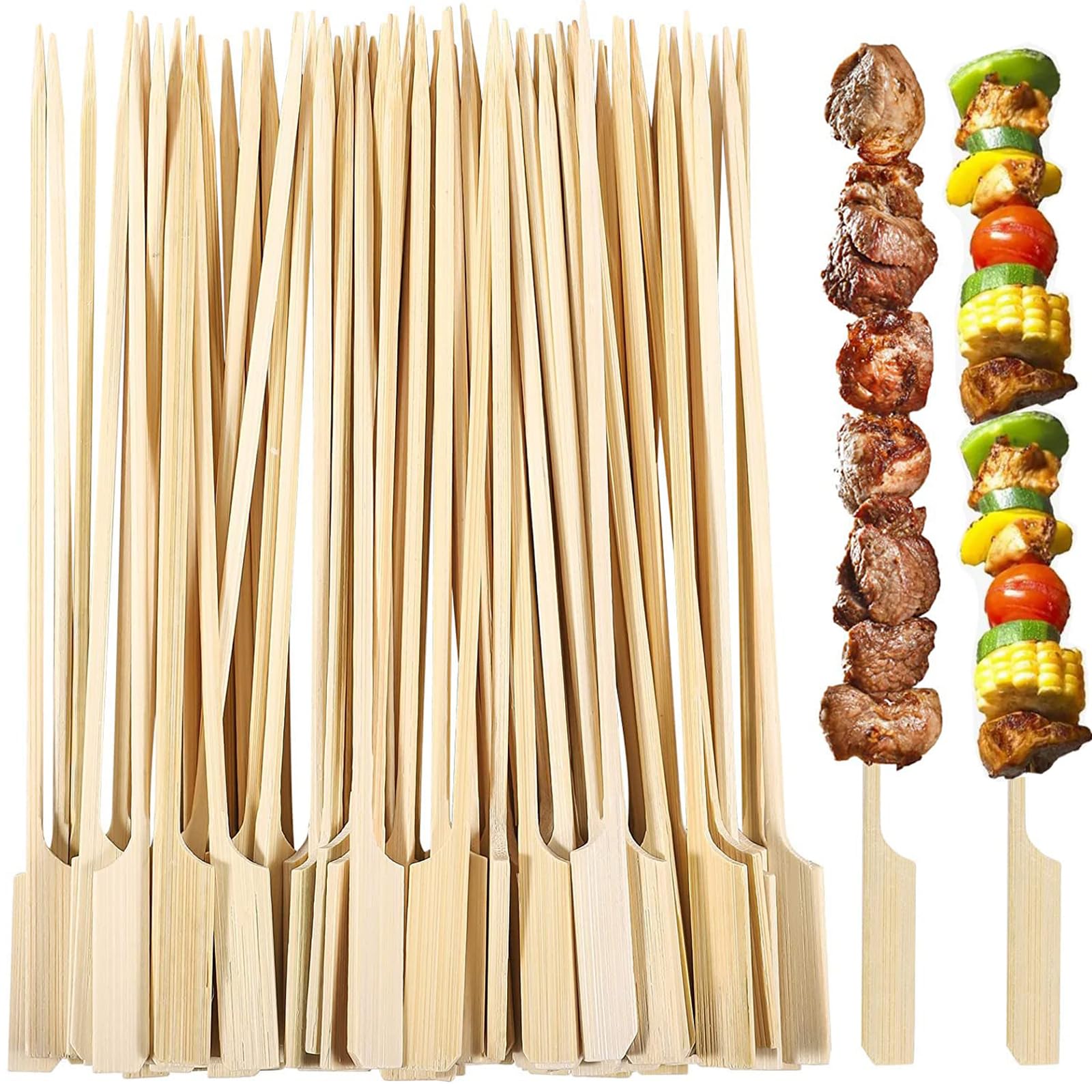 Lanjue 200 Pieces Bamboo Paddle Skewers 18CM, Flat Burgers Sticks Children Kids Wooden Fruits Picks Cocktail Barbecue Kebabs for Buffets Party Fountain Fondue Stick Holders (5615)