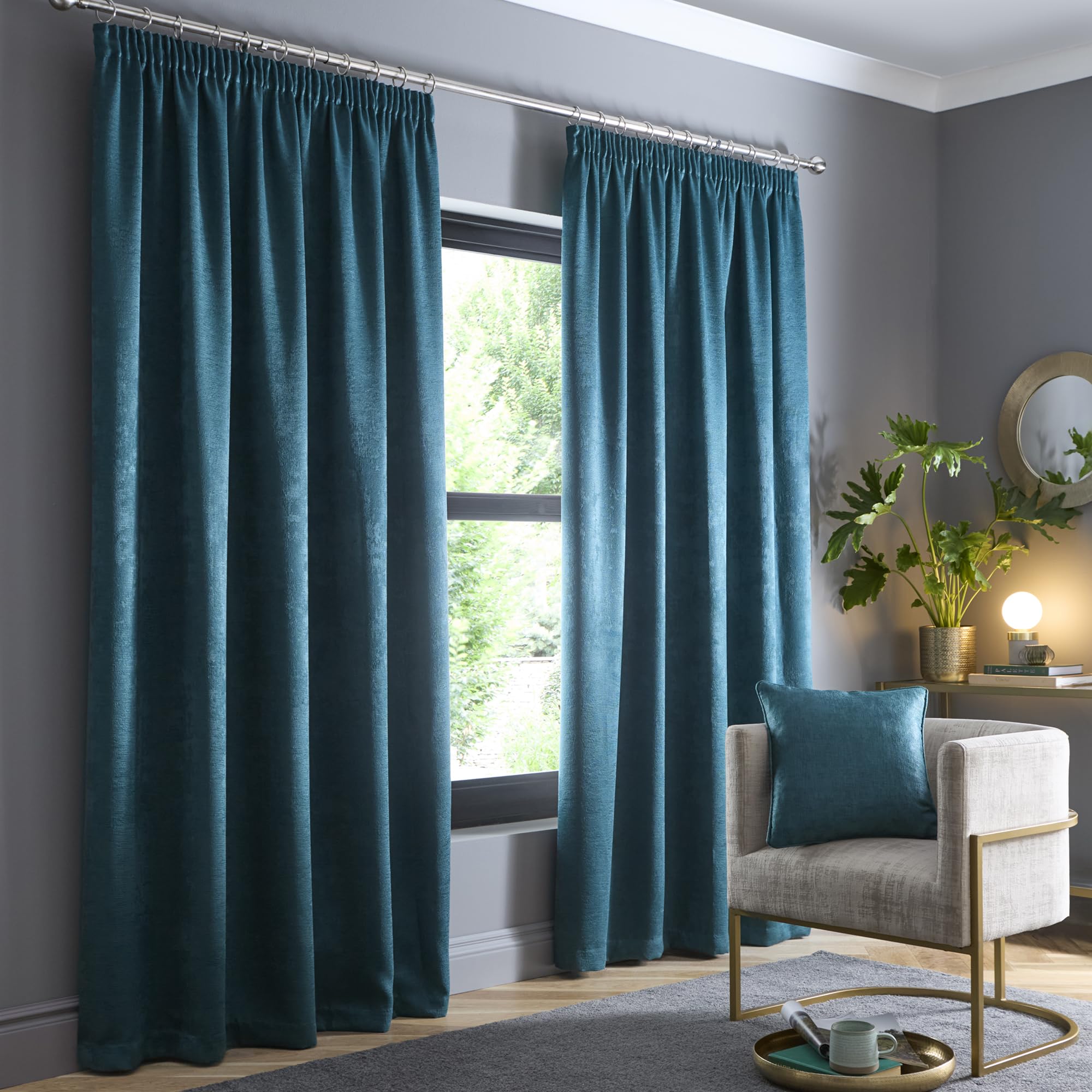 Fusion Forest Green Thermal Soundproof Curtains W46 x L54 (117x137cm) – Pencil Pleat Drapes – 2 Panels – 100% Cotton – Bedroom Blackout Window Treatment – Elegant Window Dressing — image 1