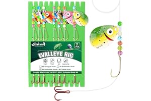 Dovesun Walleye Rigs 16lb Walleye Spinner Rig Crawler Harness with Unique Smile Blades Worm Harnesses for Walleye Fishing 2 Hooks 7PCS
