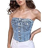 SweatyRocks Women's Button Up Strapless Denim Crop Top Y2k Jean Tube Tops
