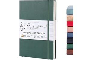 BEECHMORE BOOKS Blank Sheet Music Notebook – A4 8.5x11.5 for Songwriters, Musicians & Composers, 156 Thick 120gsm Pages, 10-Staff Perforated Sheets, Vegan Leather Hardcover, Elastic Closure, Gift Box