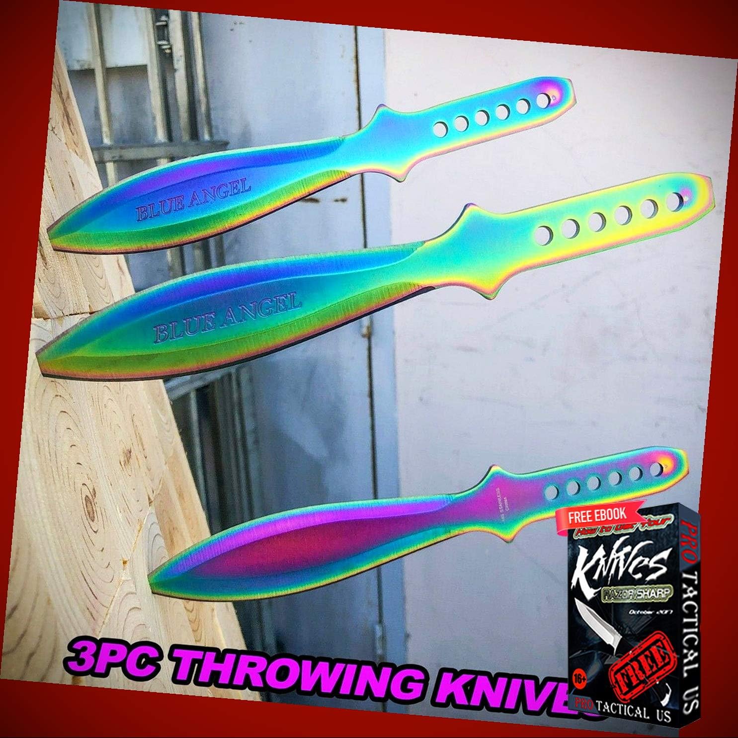 New 3PC 9" inch Rainbow COMBAT Tactical Fixed Blade