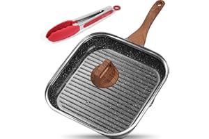 ESLITE LIFE 11 Inch Nonstick Grill Pan with Lid for Indoor Cooking, Versatile Induction Square Large Grilling Skillet Steak P
