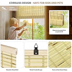 LazBlinds Cordless Bamboo Blinds, Roll Up Shades
