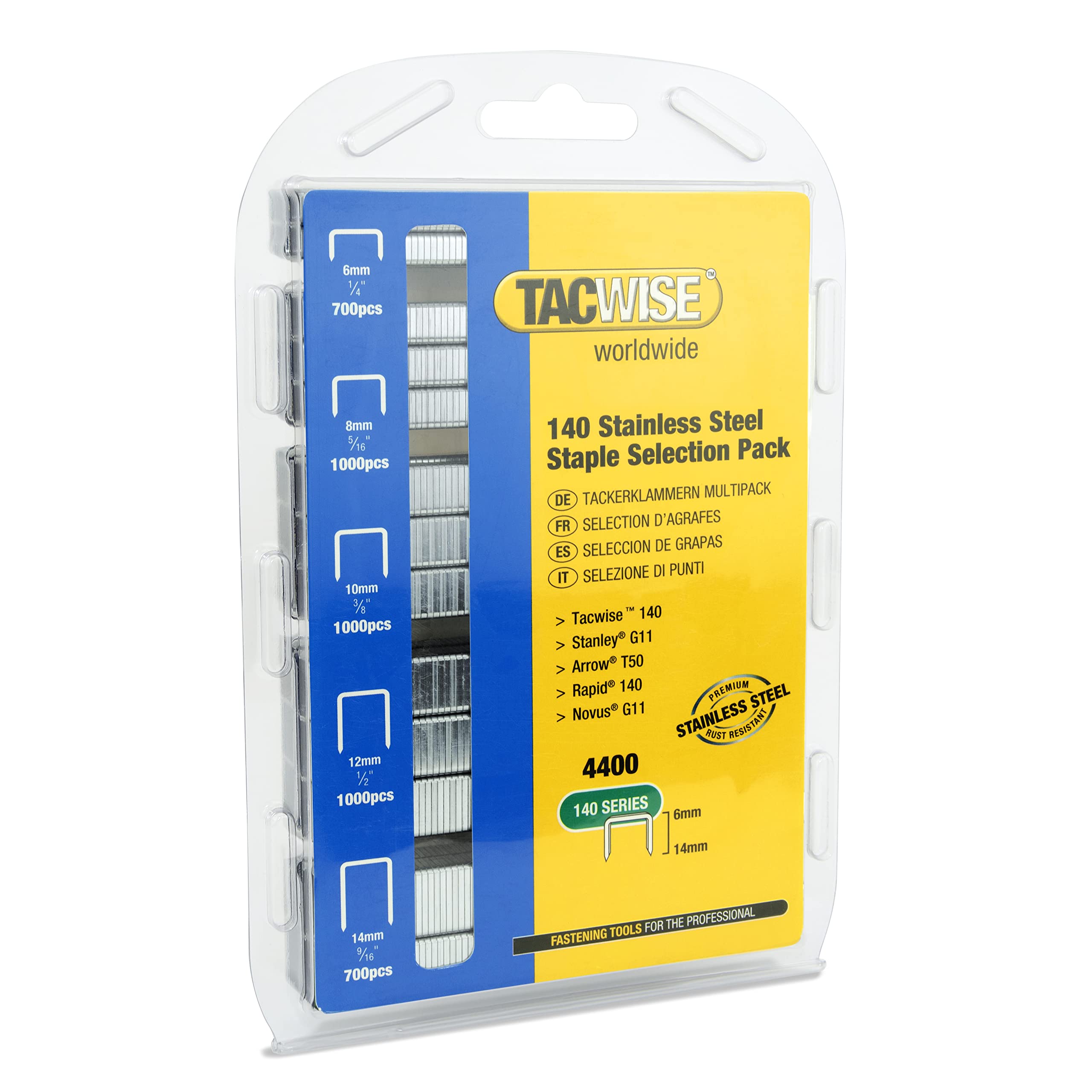 Tacwise 1341 Selection Pack of Type 140/6-14mm Stainless Steel Staples, Pack of 4400