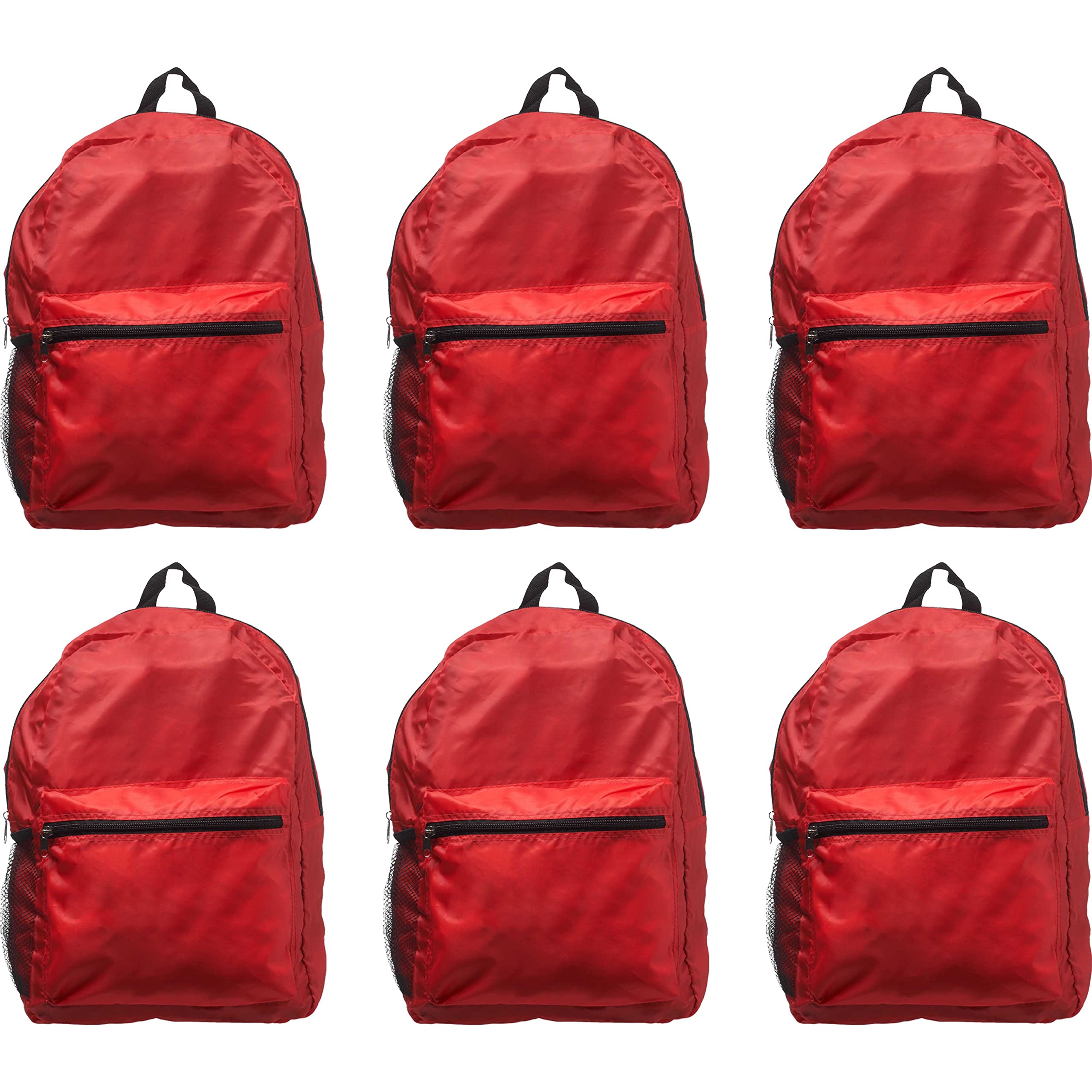Photo 1 of DISCOUNT PROMOS Simple Functional Backpacks Set of 6, Bulk Pack - Water Resistant, Lightweight - Red