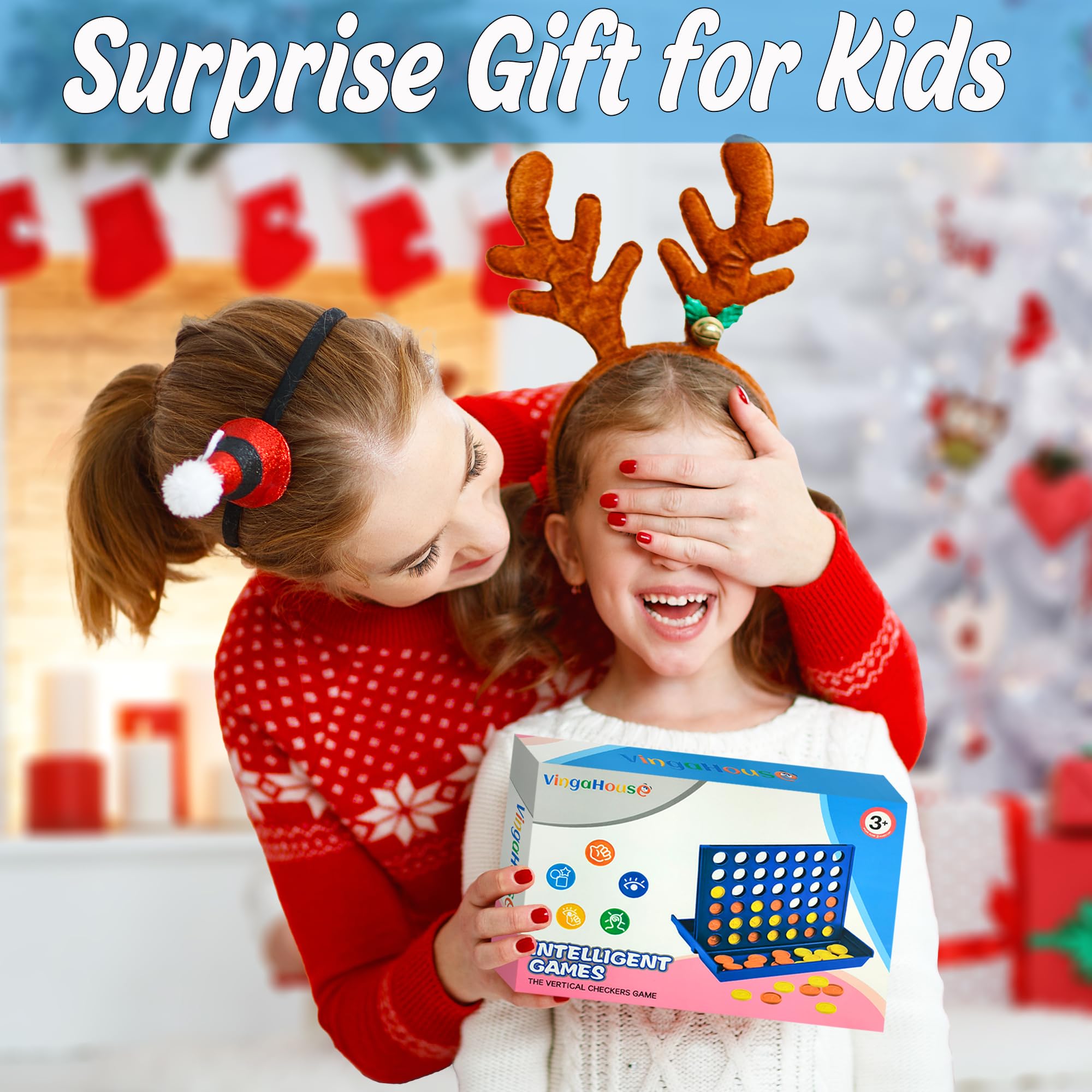 VingaHouse 4 in einer Reihe Spiel, Strategiespiel für 2 Spieler, Familienspiel ab 3+ Jahren, Pädagogisches Lernspielzeug, Brettspiel für Kinder & Erwachsene, Geschenk für Zuhause & Reisen [Stern Groß] 5