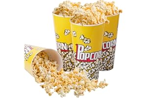 KORCCI Plastic Popcorn Containers 4Packs-Reusable Popcorn Bucket Retro Style for Movie Night, Classic Popcorn Bowl, 7.7"Tall x 4.4"Top Diameter,32oz