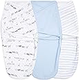 aden + anais Essentials Easy Swaddle Wrap Quick Change with Bottom Zipper, Snug Cotton Knit Baby Wrap Swaddle Blanket for Newborns, TOG 1.0, 3-Pack, Rising Star, 0-3 Months, Small/Medium