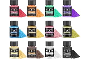 CHANGTIKEJI Mica Powder 12 Colors Pearlescent Pigment - for Resin Epoxy, Soap Making, Nail Polish, Lip Gloss, Eye Shadow, Bath Bomb, Slime & Candle - 10g Each Bottle (Basic Color Series)