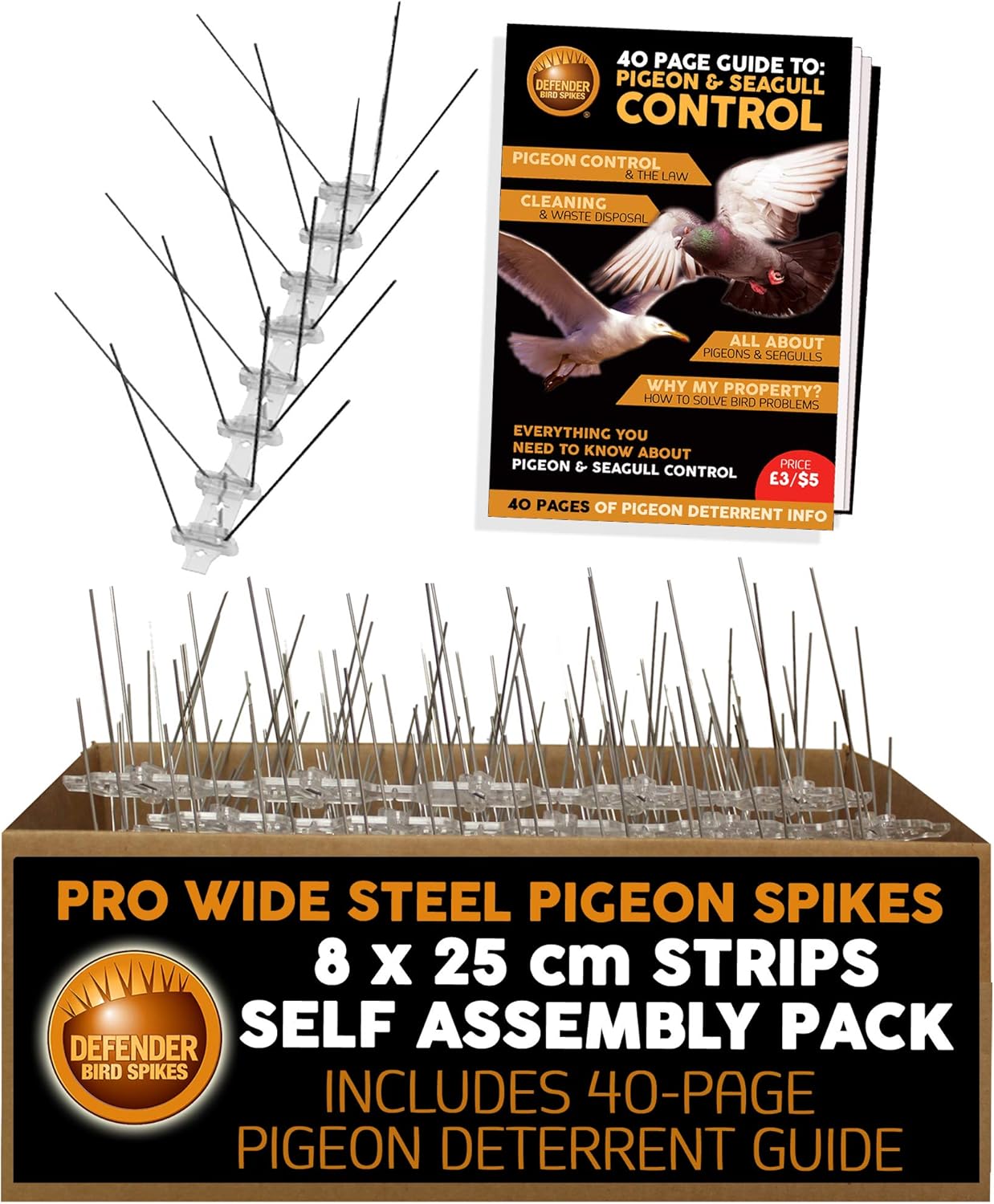Defender Bird Spikes Pro Wide Steel Pigeon Spikes Self Assembly 8