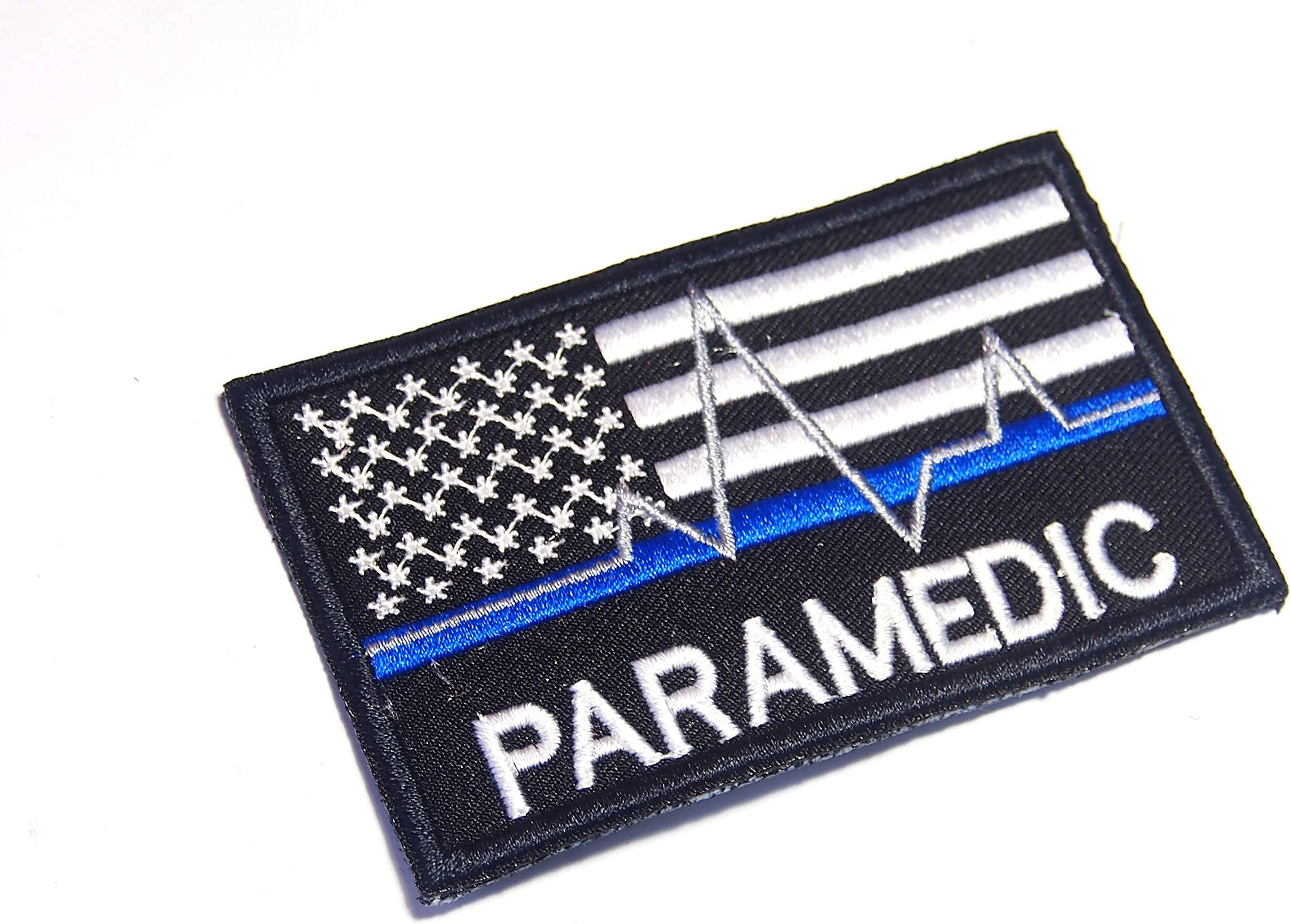 B39 USA American Flag Blue Line EMT EMS Paramedic Medical Medic Rescue Embroidered Morale Patch 9X5.5 cm Hook Backing