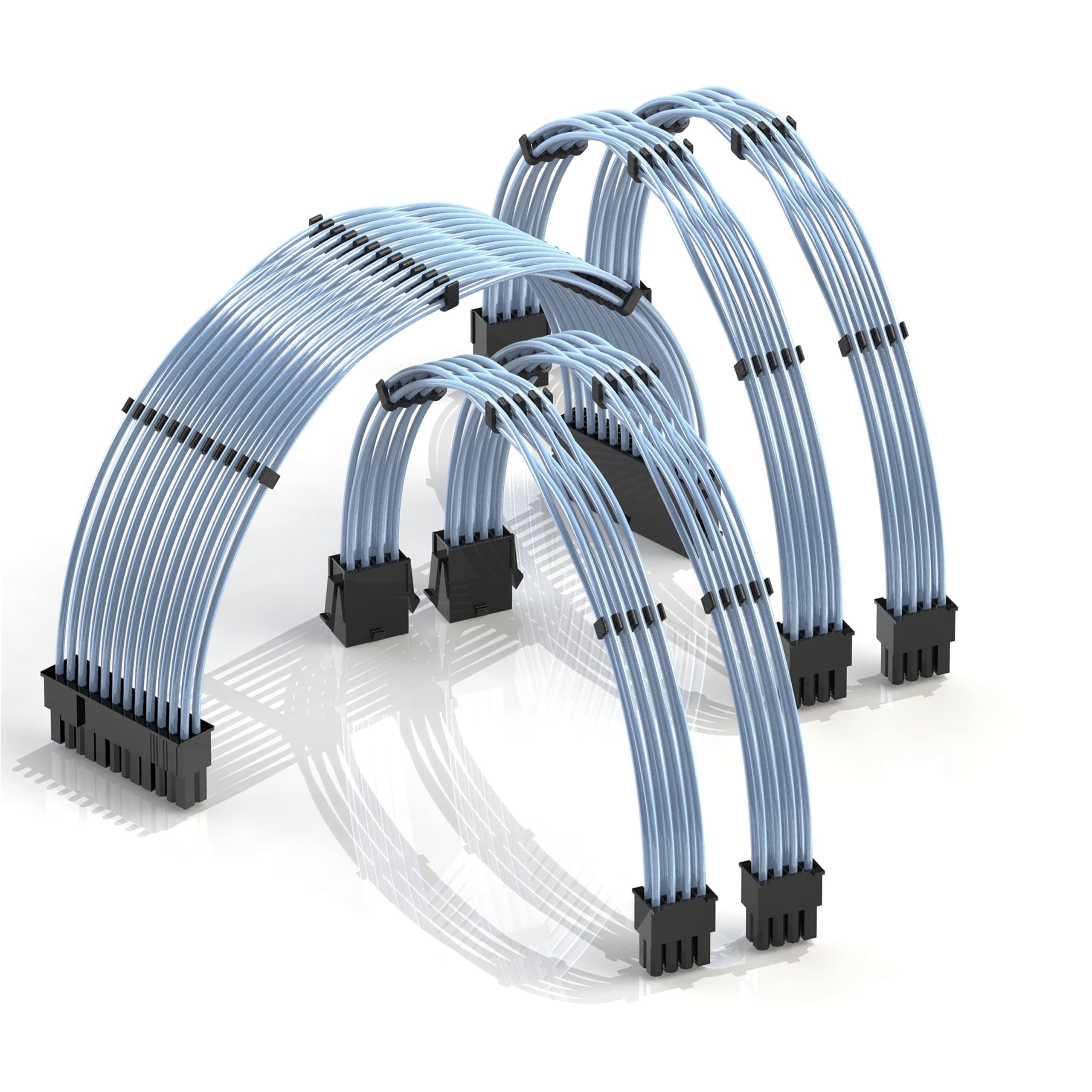 LINKUP - 30cm PSU Cable Extension 18AWG Oxygen Free Copper (OFC) Teflon Jacket Custom Mod GPU PC w/Comb Kit | 1 x 24 P (20+4) | 2 x 8 P (4+4) CPU | 2 x 8 P (6+2) GPU set | 300mm - Blue