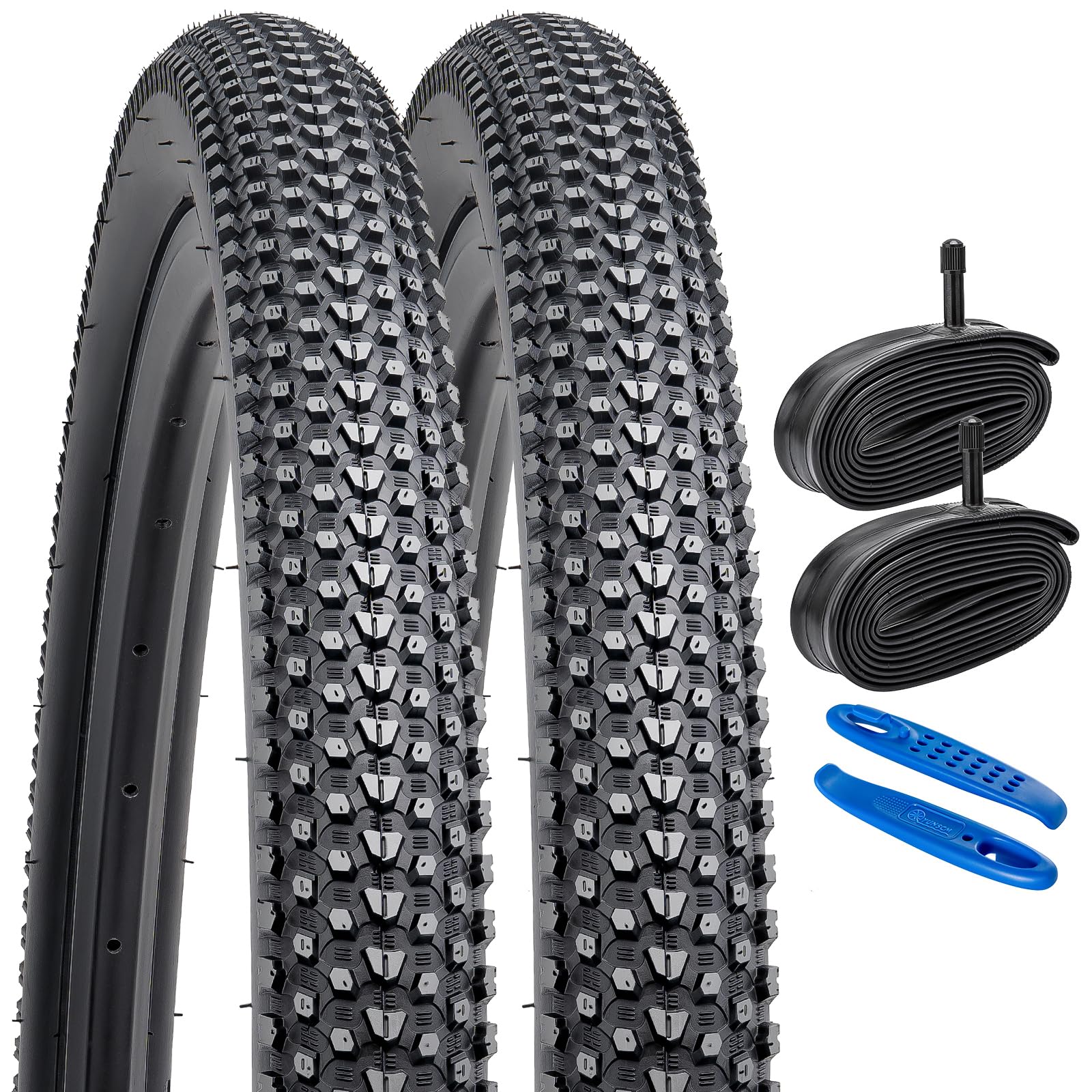 YunSCM 2-Pack 26" Mountain Bike Tyres 26x1.95 Tires 50-559 and 26 inch Bike Tubes AV32mm Valve, Compatible with 26x 1.85 26 x 1.95 26 x 2.0 MTB Bike Tyre and Tubes (Black)
