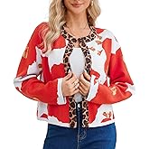 Ladyful Floral Cardigan Sweaters for Women Long Sleeve Leopard Cropped Open Front Button Down Christmas Red Sweater Coats