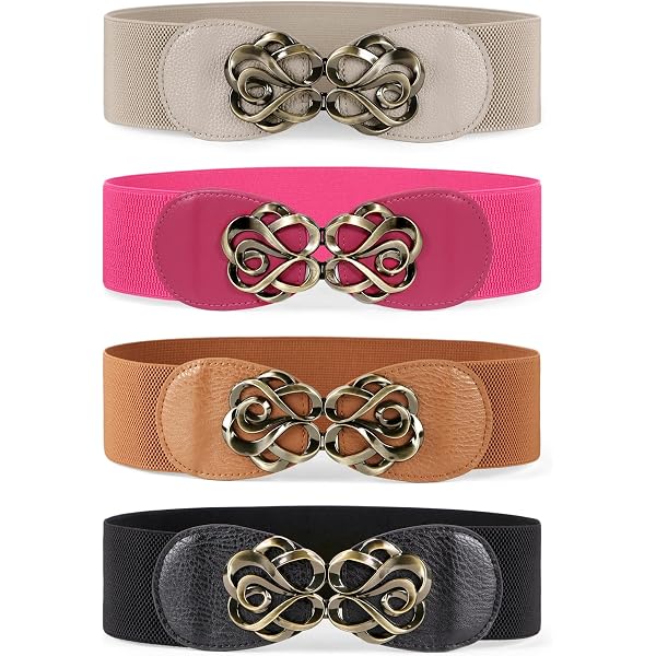 7826 6 Pieces Elastic Belt Stretchy Vintage Waist With Metal Buckle Wide Stretchy Vintage Waist Belt with Metal Buckle Womens  main image 2