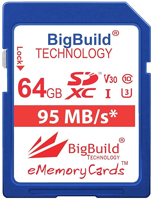 BigBuild Technology 64GB UHS-I U3 95MB/s Speicherkarte für Nikon 1 J1, S1, V2, Nikon COOLPIX A10, A100, A300, A900, AW130, B5