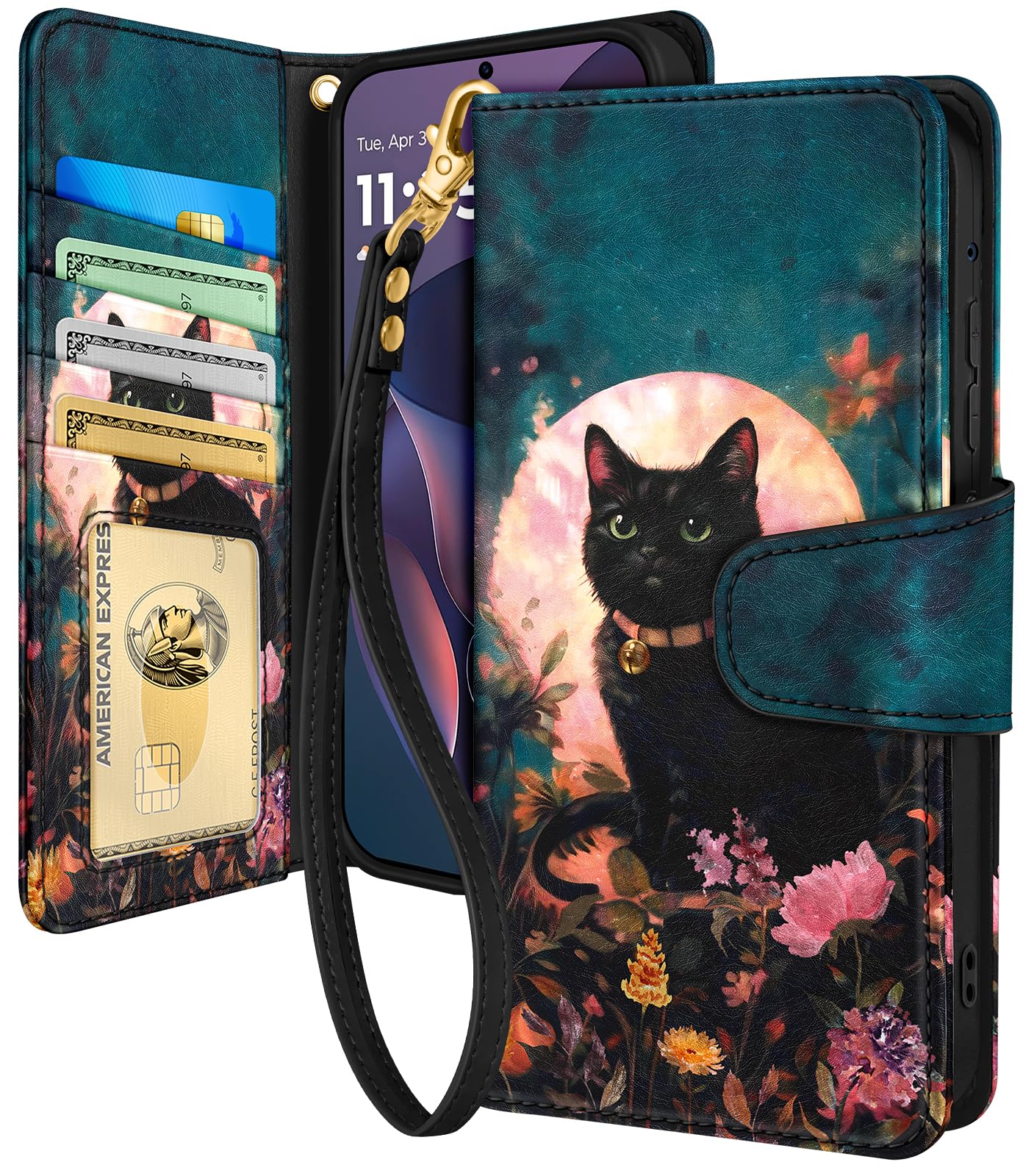 Toycamp for Moto G Stylus 2025 Wallet Case - with Wrist Strap Leather Flip Folio Phone Cover with RFID Blocking 4 Card Holder for Motorola Moto G Stylus 5G 2025 Case Aesthetic for Women, Painting Cat