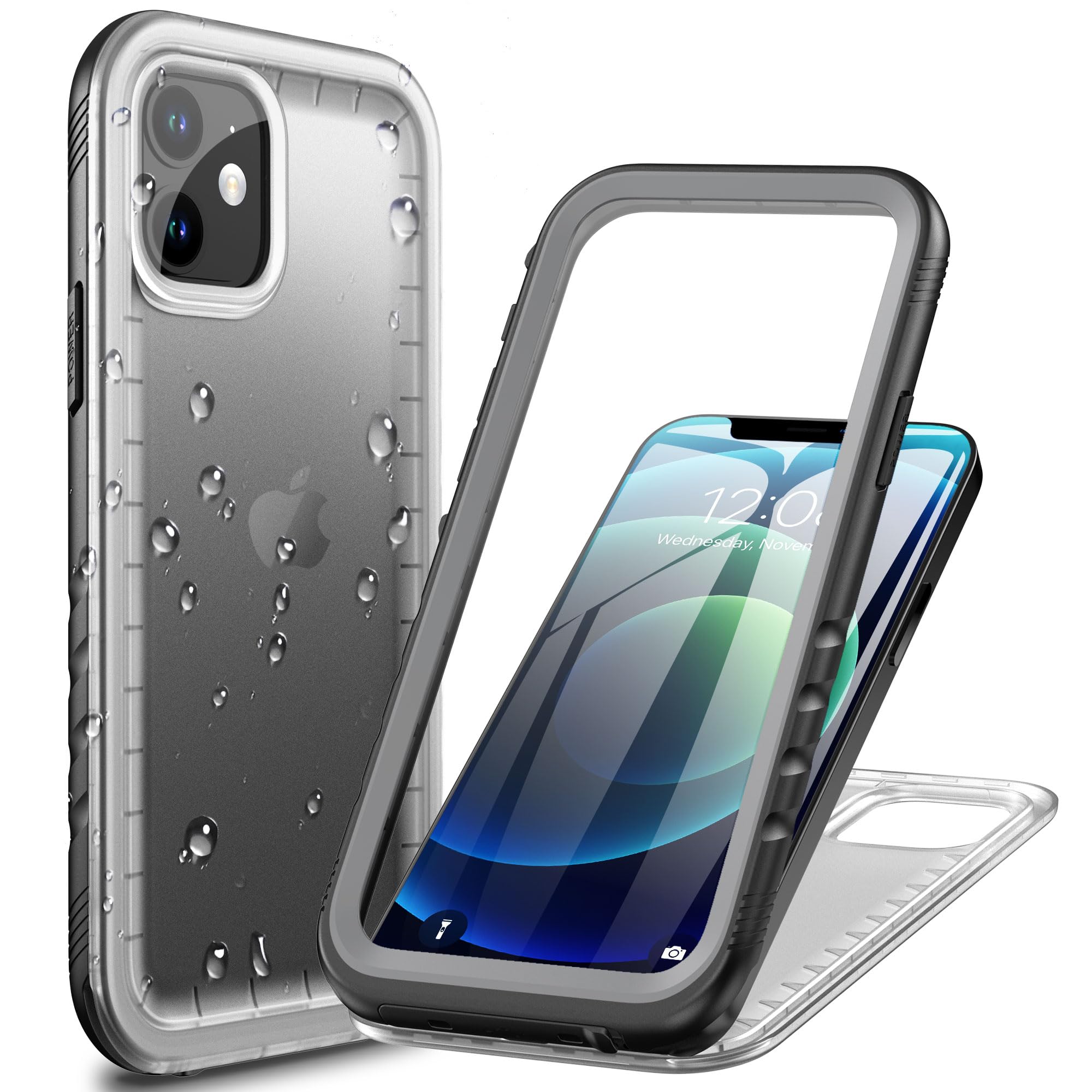Cozycase Military Shockproof IP68 Waterproof Case for iPhone 12/12 Pro Clear Heavy Duty 360 Full Body Built In Screen Camera Protector Front Back Cover Dustproof Hard Tough Protective Bumper Case