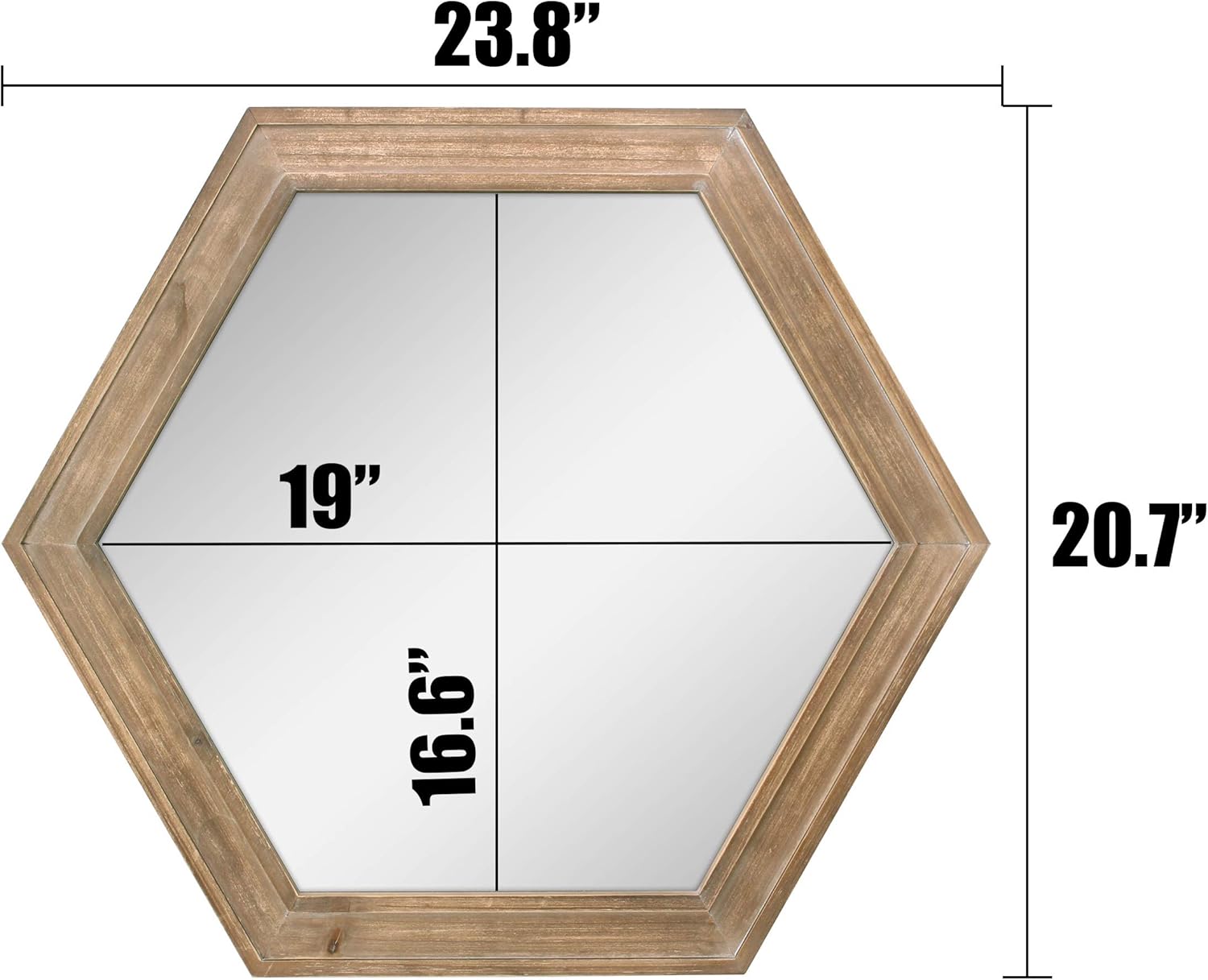 Stonebriar Decorative 24" Hexagon Hanging Wall Mirror with Natural Wood Frame and Attached Hanging Bracket, Rustic Farmhouse Decor for the Living Room, Bathroom, Bedroom, and Entryway: Home & Kitchen