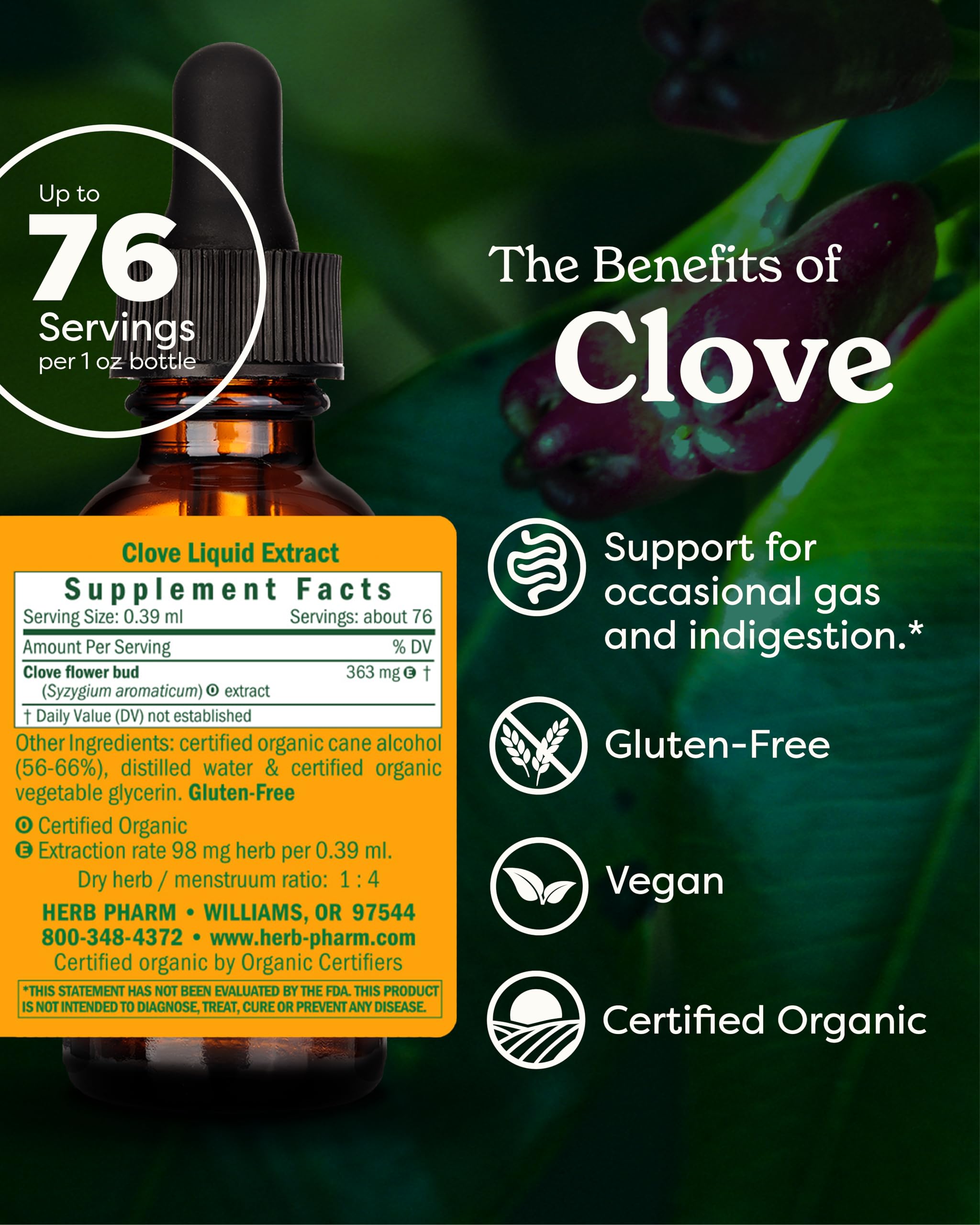 Herb Pharm Certified Organic Clove Liquid Extract - 1 Ounce