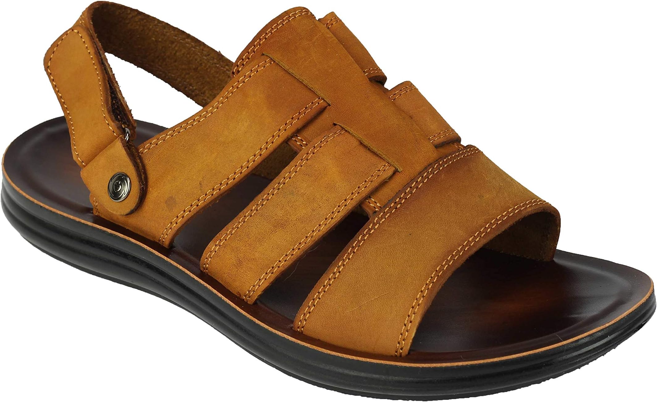 Mens Real Leather Open Toe Big Size Summer Walking Sandals Strap Fastening Back