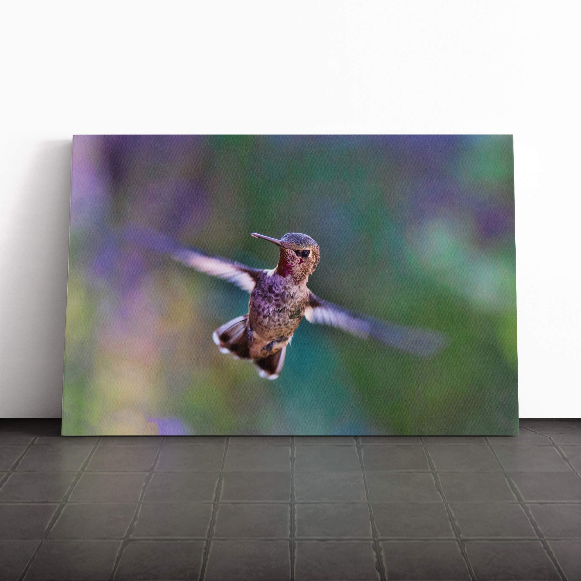 Flying Hummingbird Bird (3) Canvas Print | Gallery Wrapped 30mm Frame Wall Art | 20x14 inches | Ready to Hang | Modern Animals Picture | Living Room Bedroom Lounge Office