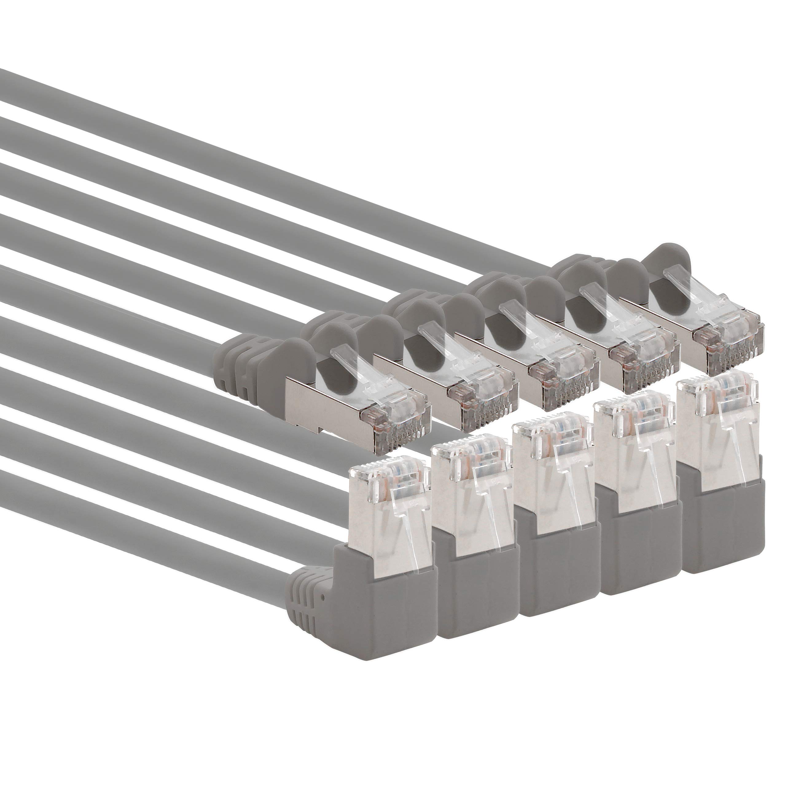 1aTTack.de 366152 Cat.6 network cable angle 90 degrees 1m - gray - pack of 5 - Cat6 patch cable (SFTP PIMF) 1000Mbit/s Rj 45 plug - 5 x 1m meter gray