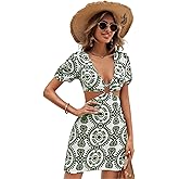 SISKIN Summer Dresses for Women 2025 Sexy Bodycon Cut Out Tie Back Puff Sleeve Dress for Women Vacation Green XL