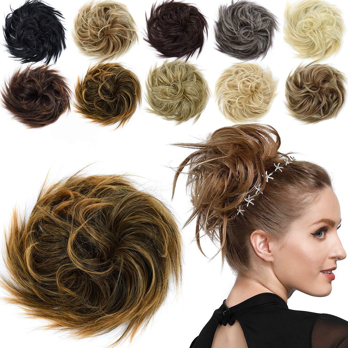 EMERLILY Messy Bun Hair Piece Synthetic Scrunchy Tousled Updo Hair Extensions Ponytail Curly Hair Pieces for Women