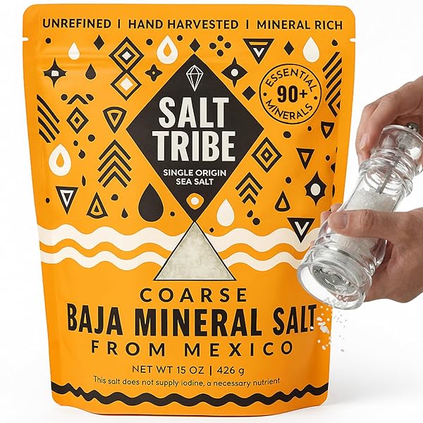 BAJA MINERAL SEA SALT FOR GRINDER REFILL | COARSE | 90+ TRACE MINERALS FOR HYDRATION SUPPORT | SAL ORGANICA | NATURAL GRAIN | LOW SODIUM ORGANIC & UNREFINED | SINGLE ORIGIN MEXICO | 15 OUNCE