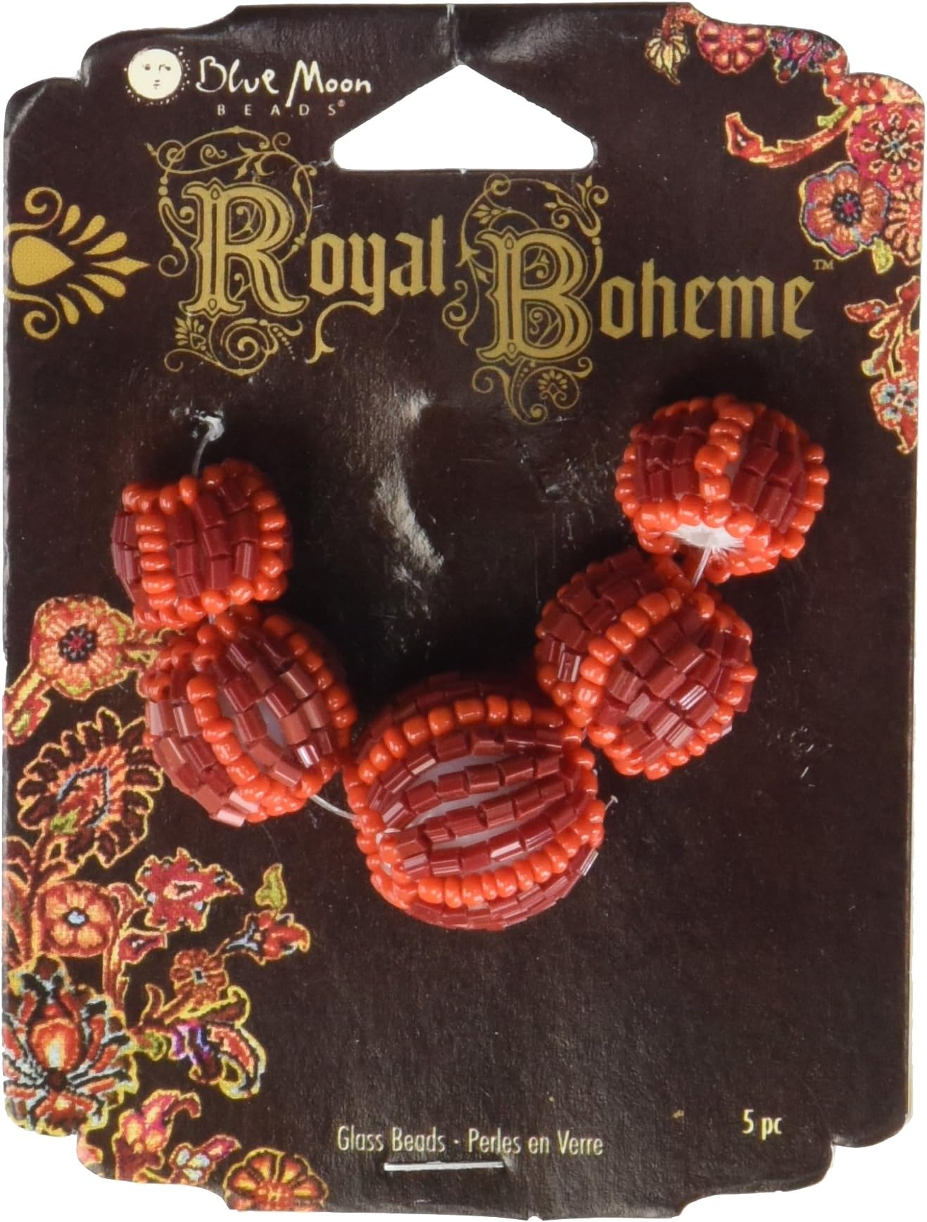 Blue Moon Royal Boheme Glass Beads, 5/Pkg, Round Seed Beads, Red