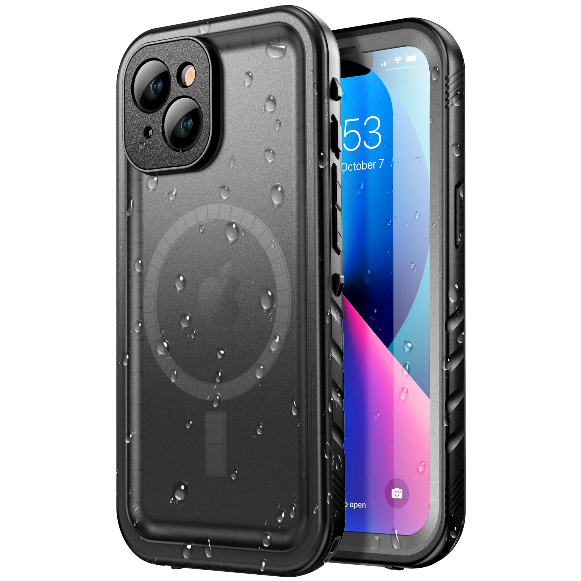 SPORTLINK Waterproof Case - Shockproof Heavy Duty Front Back Cover Built in Screen/Camera Protector 360 Full Body Protective IP68 Dustproof Military Bumper for iPhone 13 (6.1"), Black-Magnetic — image 1