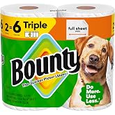 Bounty Full Sheet Paper Towels, White, 2 Triple Rolls : 6 Regular Rolls (Packaging May Vary) (Pack of 12)