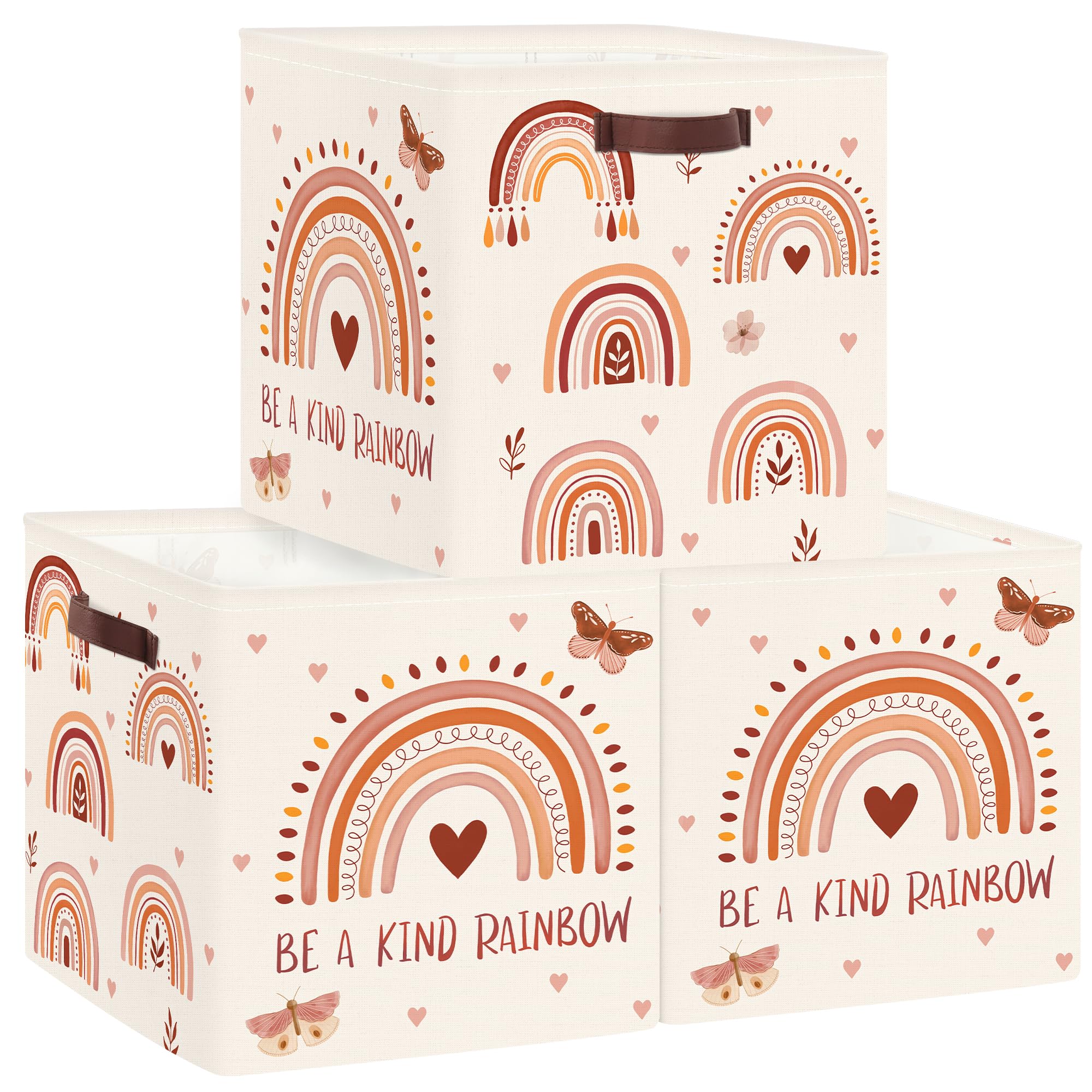 Clastyle 3 pcs Rainbow Cube Storage Unit Boxes Boho Kallax Box for Shelves Parents Storage Baskets for Book Clothes Toy Organizer,Butterfly,11.8x11.8x11.8 in